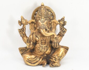 Handcrafted Brass Ganesha Sculpture: Antique Ganapati Figurine, Nepal Art