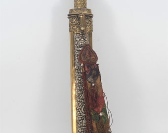 Antique Tibetan Gold-Plated Ceremonial Knife with Handmade Silver Iron Blade Vintage Hunting Knife Collection