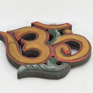 Exquisite Handcrafted Wooden Wall Hanging: Om Aum Hindu Holy Mantra Decor Auspicious Hinduism Buddhism Religious Sign