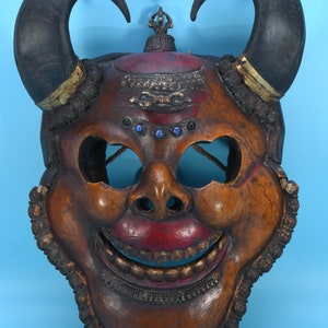 25% KORTING!! Prachtig decoratief verzamelbaar handgemaakt antiek Vajra Citipati sjamaanmasker met hoorns traditioneel masker kunstambacht