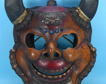 Máscara de chamán Vajra Citipati hecha a mano con cuernos