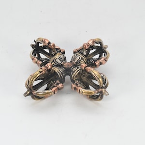 25% OFF!! Copper-Coated Antique Tibetan Brass Dorje: Large Double Vajra - Exquisite Vintage Treasure Collectible Nepal