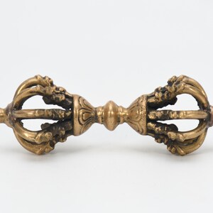 Antique Tibetan Brass Dorje Vajra: Exquisite Handcrafted Buddhist Ritual Bolt Artifact Vintage Collection Religious Art