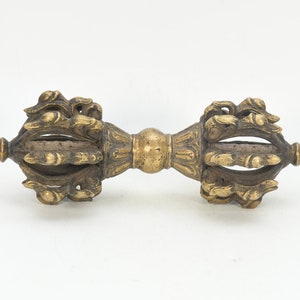 Antique Brass Vajra Lama Dorje: Intricately Crafted Meditational Ritual Shrine Artifact with 8 Prongs - Traditional Spiritual Décor