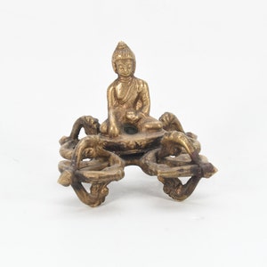 Exquisite Antique Brass Dorje Vajra with Carved Buddha: Vintage Healer Collectible Tribal Decor Tibetan Dorje