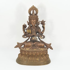 Bronze Antique Chenrezig Handcrafted Bodhisattva Buddha Avalokiteshvara Statue - Decorative Blessing for Meditation and Spiritual Enrichment