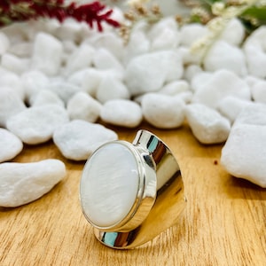 Mother of Pearl Sterling Silver Ring | Genuine Large 20mm Round White Pearl Ring | Oversized Ring | Handmade Ring  | Elegant Silver Ring