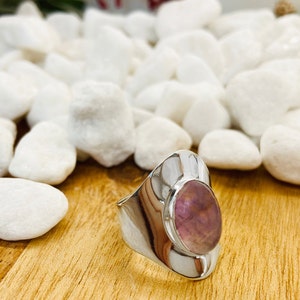 Amethyst Adjustable Sterling Silver Ring | Genuine Large 15mm Amethyst Ring | Oversized Ring | Handmade Ring | Elegant Silver Ring