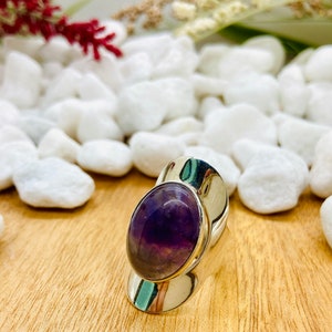 Amethyst Adjustable Sterling Silver Ring | Genuine Large 20mm Amethyst Ring | Oversized Ring | |Handmade Ring | Elegant Silver Ring