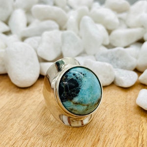Turquoise Adjustable Sterling Silver Ring | Genuine Large 20mm Round  Turquoise Ring | Oversized Ring | Handmade Ring | Elegant Silver Ring