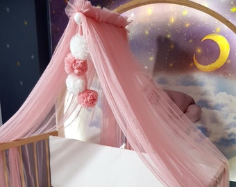 Personalized Lycra Tulle Luxury Canopy for Cribs - Mosquito Net for Bed Nursery, Bed Curtains, Tulle Canopy