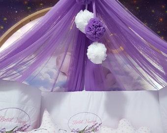 Personalized Lycra Tulle Luxury Canopy for Cribs - Mosquito Net for Bed Nursery, Bed Curtains, Tulle Canopy