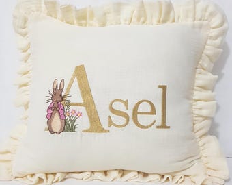 Rabbit Figures Personalized Gift Pillow Case - Name Embroidered Baby Pillow Case - Personalized Baby Gift