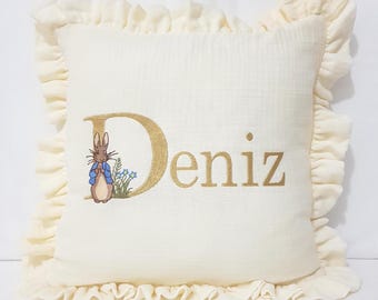 Rabbit Figured Personalized Gift Pillow Case - Name Embroidered Baby Throw Pillow Case - Personalized Baby Gift