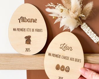 Carte étape en bois personnalisée - Ma première fête de Pâques / Ma première chasse aux oeufs