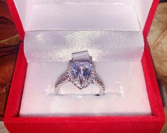 Natural Gemstones Heart Cabochon Reiki Chakra Adjustable Silver Plated Ring #2