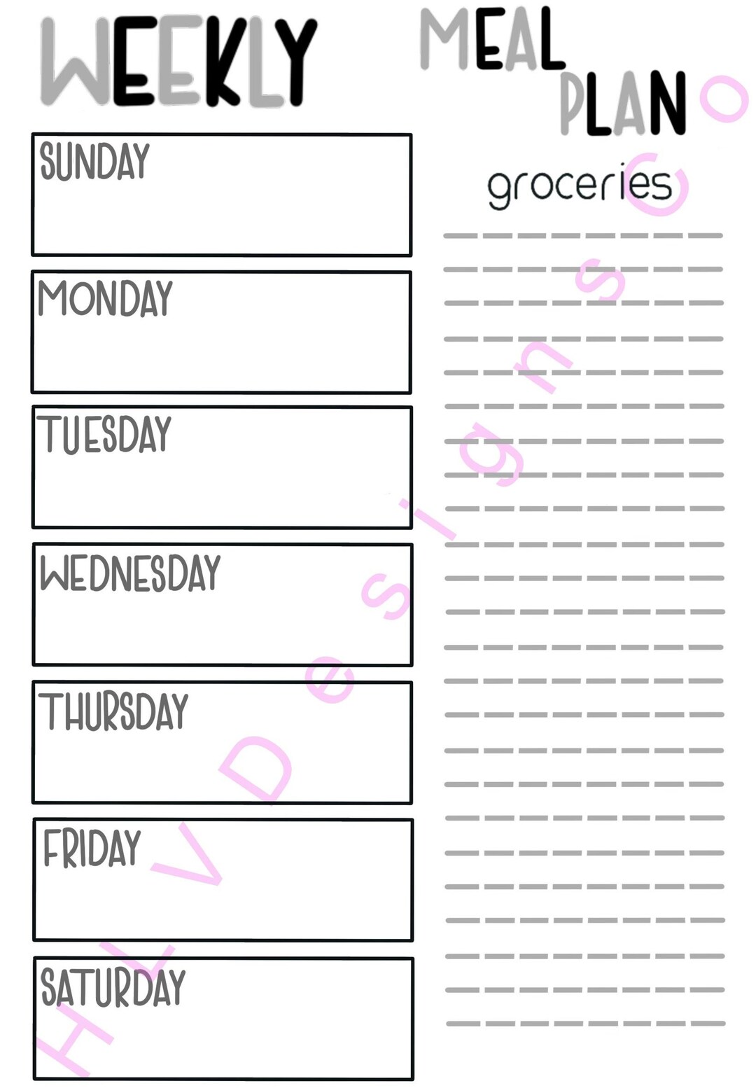 Printable Weekly Meal Plan - Etsy
