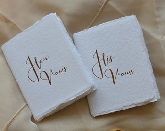 His and Her Vow Books | Gold Foil Letter Press | His Vows | Her Vows | Un stitched | White Cotton Rag | Handmade Paper | Deckled Edge Paper