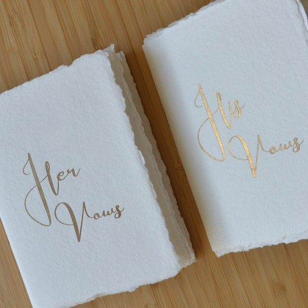 Wedding Vow Books Set of 2 | His and Her Vow Books | Gold Foil Letter Press | His Vows | Her Vows | Unstitched | Cotton Rag | Handmade Paer