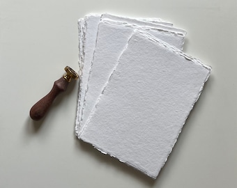 5 White Cotton Rag Paper | Handmade Paper |  Deckled Edge Paper | Wedding Invitation | Place Card | Response | A7 | A5 | Letter