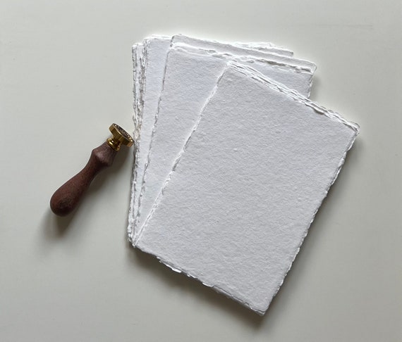 5 White Cotton Rag Paper Handmade Paper Deckled Edge Paper Wedding