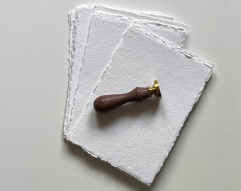 25 White Cotton Rag Paper Cards: Handmade Deckled Edge Stationery