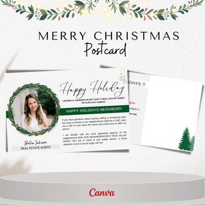 Onroerend goed vakantie kerstkaart, makelaar Hallo buur briefkaart, makelaar vakantie landbouw kaart, onroerend goed marketing, bewerkbaar