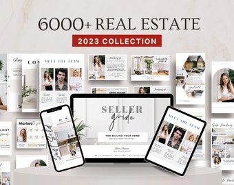 Ensemble de modèles de marketing immobilier, guides immobiliers + dépliants, médias sociaux Instagram + image de marque de l'agent immobilier Facebook