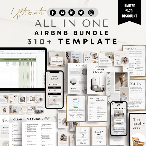 Airbnb Host Bundle Vorlage Willkommensbuch Airbnb-Vorlage, bearbeitbare Airbnb-Schilder, Reinigungschecklisten, Airbnb-Drucke, VRBO-Gastpaket