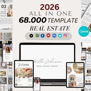 不動産物件掲載プレゼンテーションマーケティングテンプレートバンドル、不動産業者向けCanvaテンプレート、不動産ソーシャルメディア（デジタルダウンロード）