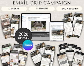 2026 Realtor Email Drip-campagnebundel | Sjablonen voor lead-e-mail koper/verkoper | Leads converteren | Nurture-campagne | E-mail onroerend goed