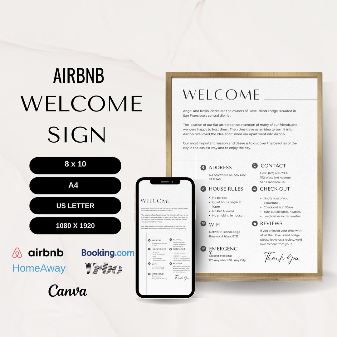 Editable Airbnb Welcome Sign Guide , Printable Short Term Rental Signs ...