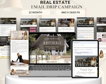 Paquete de campañas de email marketing para agentes inmobiliarios / Plantillas de email marketing para compradores y vendedores / Conversión de leads / Campaña de fidelización / Automatización de email marketing para el sector inmobiliario