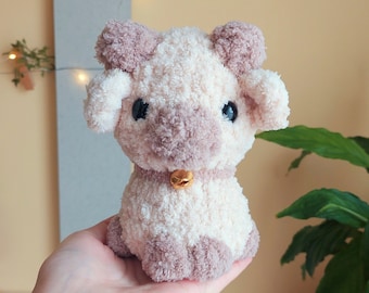 Big Fluffy Cow Plushie, Cute Cow Crochet Plush, Moochi Cow, Bigger Baby Cow Amigurumi Toy, Desk Buddy, Highland Cow, Stuffed Animal