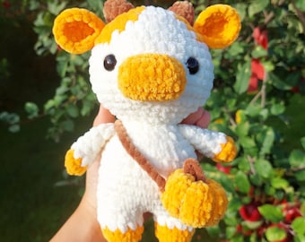 Pumpkin Cow Crochet, Stuffed Animal Amigurumi, Halloween & Autumn Crochet, Cute Cow Plushie, Pumpkin Crochet, Animal Plushie, Kawaii Cow Toy