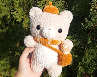 Ours moelleux au crochet avec baguette, écharpe et chapeau au crochet, peluche amigurumi ours, animal mignon au crochet, ours moelleux au crochet, peluche
