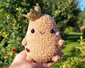 Cute Crochet Potato, Fluffy Desk Buddy, Super Soft & Cuddly Plushy, Amigurumi Stuffed Toy, Crochet Crown, Squishy Stress Relief Plushies