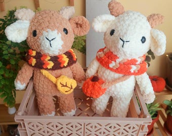 Soft Autumn/Fall Crochet Goat Plushies, Goat Amigurumi, Fall Decor, Crochet Pumpkin, Crochet Animals, Soft Crocheted Plush, Crochet Scarf