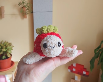 Little Fluffy Strawberry Turtle Plush, Cute Mini Sea Turtle with Strawberry Shell Plushie, Crochet Animal, Turtle Amigurumi, Crochet Toy