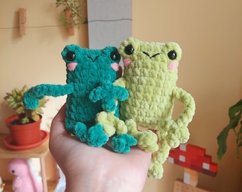 Crochet Frogs, Leggy Frogs, Small Crochet Animal Plushies, Amigurumi Froggies, Cute Crochet Plush Frogs, Desk Buddy Frogs, Crochet Decor