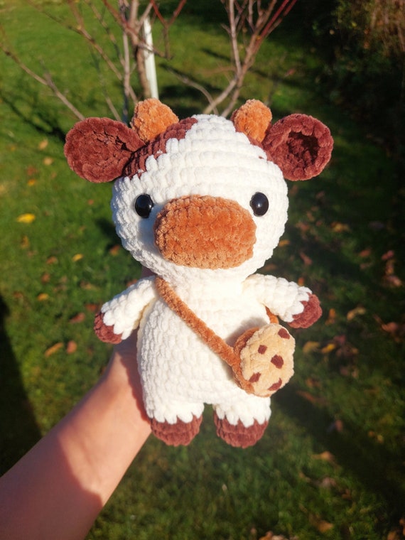 Crochet Cookie Cow Plushy Cute Plushie Cow Amigurumi Stuffed Animal Toy Soft Squishy Crochet Plush Cow With A Cookie Bag Chubby Plushies Etsy