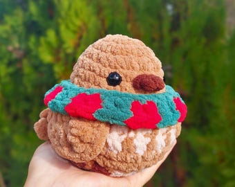 Crochet Bird Plushie, Crochet Sparrow, Bird Amigurumi, Crochet Scarf, Fluffy Bird Plushy, Christmas Cute Plush, Crochet Animal, Stuffed Toy