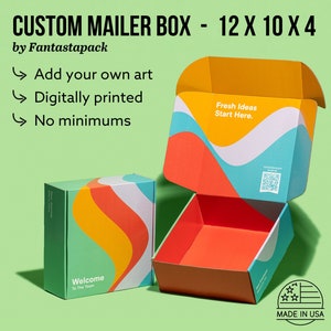 Custom Printed Boxes 12"x10"x4", Full-Color, Use Your Own Design, Sturdy Packaging Boxes, Great for Mailers, Packaging, and much more