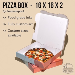 Pizza Custom Boxes 16x16x2, Full-Color on Premium White Box, Use Your Own Design, Sturdy Packaging Boxes, Great for mailers and much more