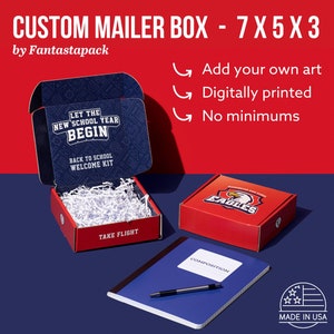 Custom Printed Boxes 7&quot;x5&quot;x3&quot;, Full-Color, Use Your Own Design, Sturdy Packaging Boxes, Great for Mailers, Packaging, and much more