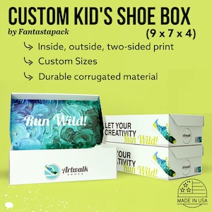 Custom Shoe Boxes 9x7x4, Full-Color, Use Your Own Design, Sturdy Packaging Boxes, Shoe Box for Women, Kids, and Men.