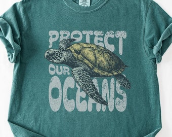Comfort Colors® Protect Our Oceans T-Shirt, 90s Y2K Retro Vintage Tattoo Sea Animal Tee, Sealife Turtle, Unisex Shirt, Gift For Him or Her