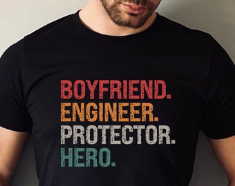 Custom Boyfriend Engineer Protector Hero Shirt, Engineer Husband Dad Gift, Gift For Engineering Dad Father Husband Boyfriend, Retro Vintage