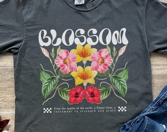 Flower Shirt, 90s Retro Vintage Inspirational T-Shirt, Wildflowers Nature Shirt, Boho Flowers Graphic Tshirt, Botanical Shirt, Gift for Her