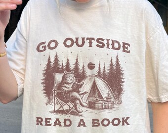 Funny Shirt, Cat T-Shirt, Book Lovers Gift, 90s Y2K Retro Vintage Graphic Tee, Trendy Shirt, Camping Shirt, Gift For Him, Gift For Her